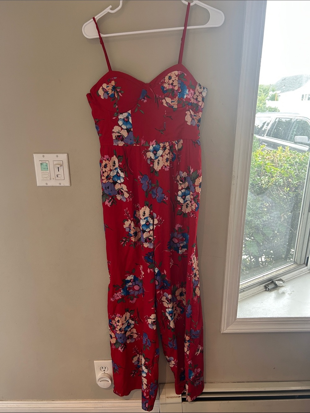 Red Floral Strapless Maxi Dress with Sweetheart Neckline
